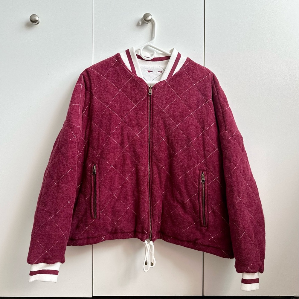 The Upside Rani Reversible Bomber Jacket White Cotton Terry Oversized US 4